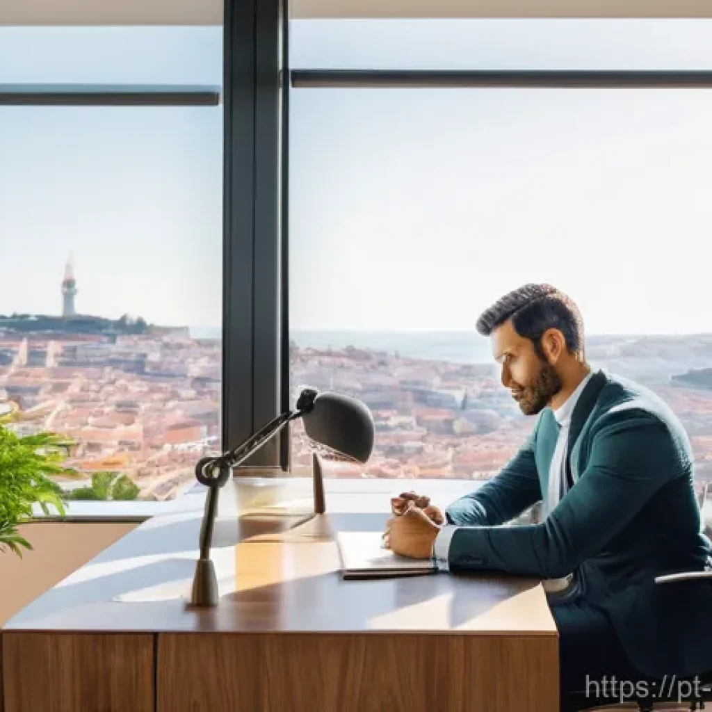 스포츠지도사 이직 성공담 인터뷰 - A Portuguese man in his late 30s, wearing a smart but slightly restrictive business shirt and trouse...