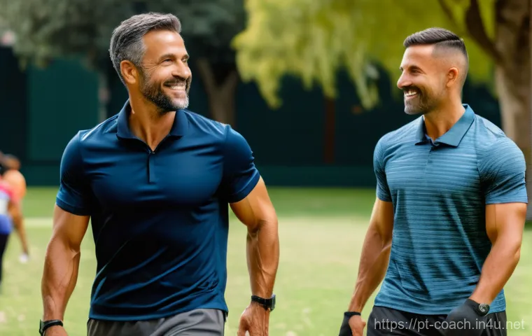 스포츠지도사 이직 성공담 인터뷰 - A determined Portuguese man, Gonçalo, in his early 40s, dressed in a modern, dark grey athletic t-sh...