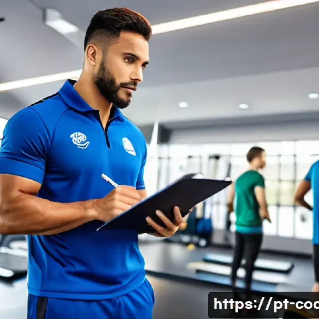 스포츠지도사 자격증 유망성 평가 - A professional Brazilian sports coach in a modern gym setting, wearing a branded athletic tracksuit ...
