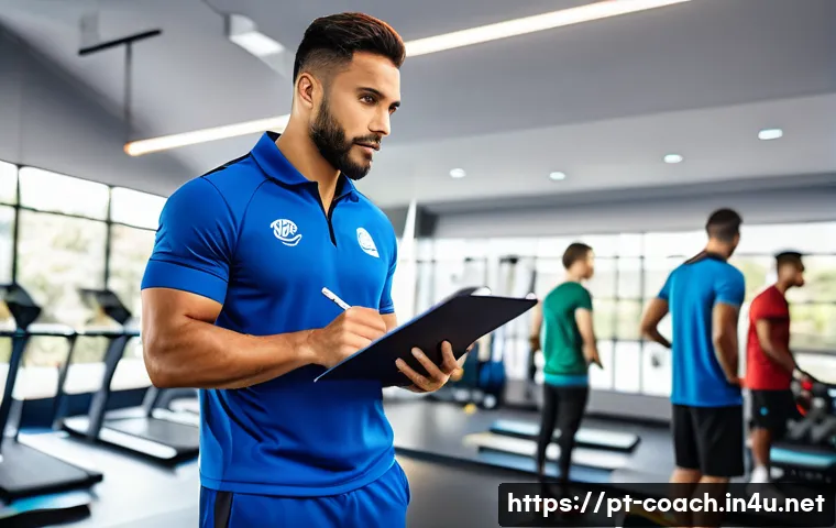 스포츠지도사 자격증 유망성 평가 - A professional Brazilian sports coach in a modern gym setting, wearing a branded athletic tracksuit ...