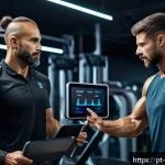 Home 19 스포츠지도사와 체력관리 전문가의 협업 - A professional fitness trainer and a sports conditioning specialist collaborating in a modern gym en...