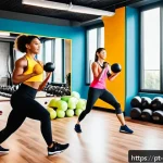 Home 18 스포츠지도사로 학원 강사가 되는 법 - A modern fitness studio interior during a lively group HIIT class, featuring diverse adult participa...