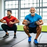 Home 23 스포츠지도사 실무 사례 모음 - A diverse group fitness class in a modern Brazilian gym setting, featuring male and female participa...